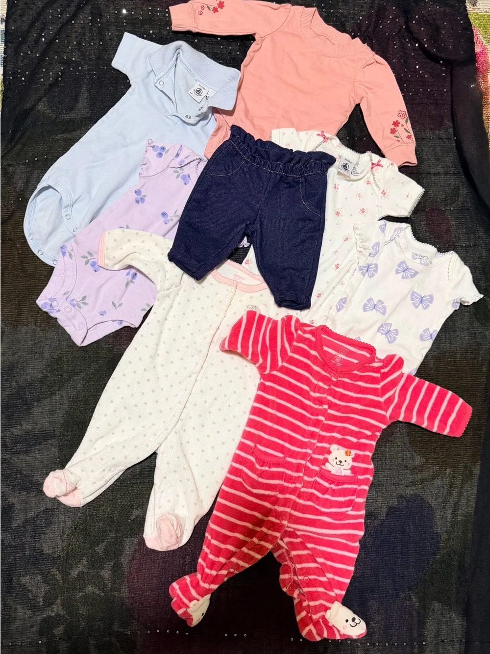 8 pcs -Assorted Carter’s, Petit Bateru and Just One Baby Girls Multi-Color